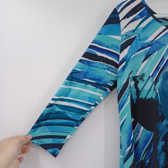 Clara Sun Woo Blue Floral Abstract Asymmetric Tunic Top Women's S Artsy Relaxed - Picture 3 of 8